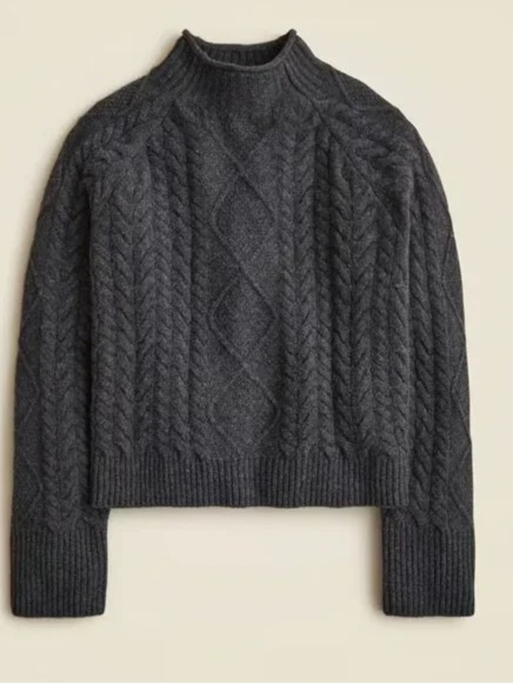 NEW J. Crew Cable-knit Rollneck sweater in Supersoft yarn Charcoal Gray NWT